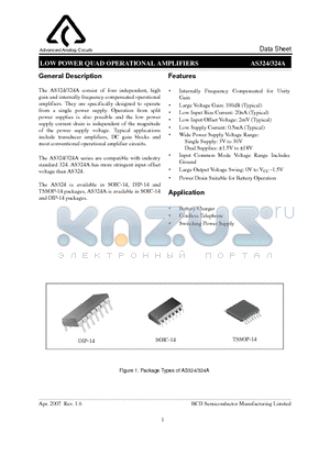 AS324 datasheet - LOW POWER QUAD OPERATIONAL AMPLIFIERS