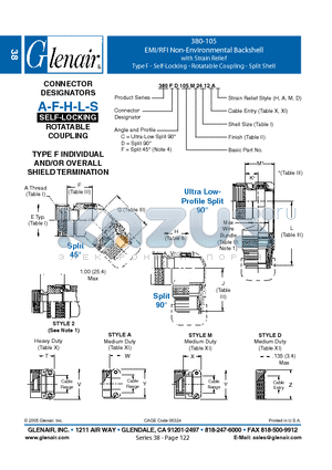 380AC105B22 datasheet - EMI/RFI Non-Environmental Backshell with Strain Relief