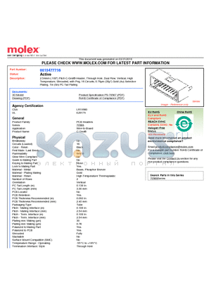 A-70568-0074 datasheet - 2.54mm (.100) Pitch C-Grid^ Header, Through Hole, Dual Row, Vertical, High Temperature, Shrouded, with Peg, 16 Circuits, 0.76lm (30l) Gold (Au) Selective Plating, Tin (Sn) PC Tail Plating