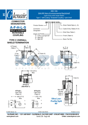 380AC106M24 datasheet - EMI/RFI Non-Environmental Backshell Light-Duty with Strain Relief