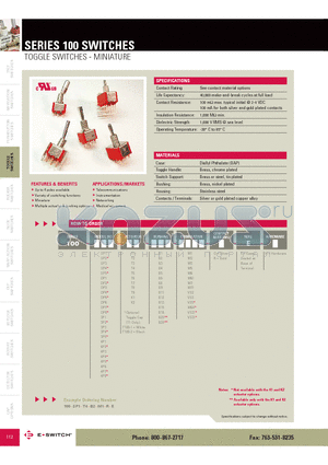 1003P1T1B2VS2QEH datasheet - TOGGLE SWITCHES - MINIATURE