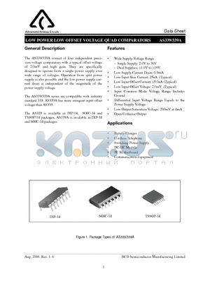 AS339MTR-E1 datasheet - LOW POWER LOW OFFSET VOLTAGE QUAD COMPARATORS