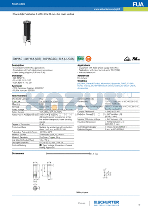 0031.2570 datasheet - Shock-Safe Fuseholder, 5 x 20 / 6.3 x 32 mm, Slot Knob, vertical