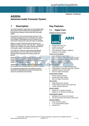 AS3524 datasheet - Advanced Audio Processor System