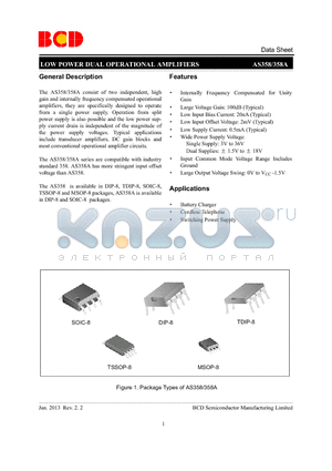 AS358 datasheet - LOW POWER DUAL OPERATIONAL AMPLIFIERS