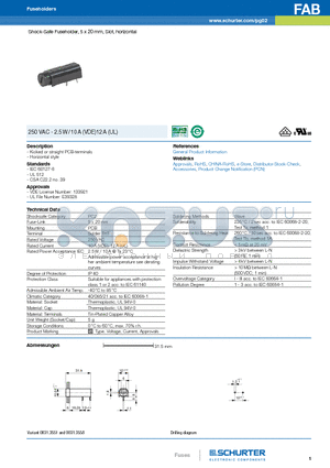 0031.3558 datasheet - Shock-Safe Fuseholder, 5 x 20 mm, Slot, horizontal