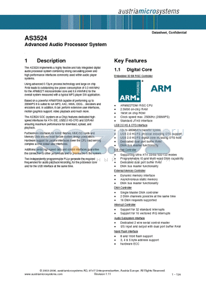 AS3524A-ZC22TRA datasheet - Advanced Audio Processor System