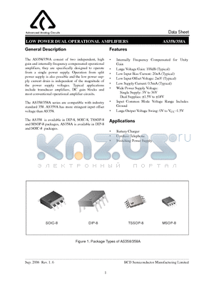 AS358AM-E1 datasheet - LOW POWER DUAL OPERATIONAL AMPLIFIERS