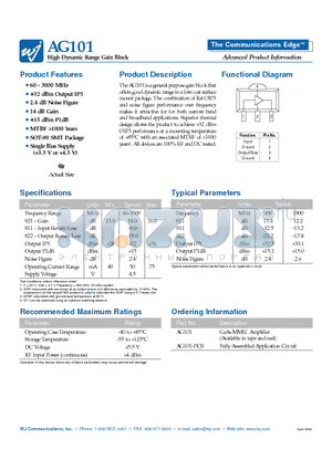 AG101 datasheet - High Dynamic Range Gain Block