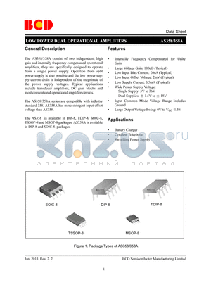 AS358AMTR-G1 datasheet - LOW POWER DUAL OPERATIONAL AMPLIFIERS