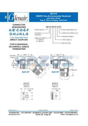 380AD010B20 datasheet - EMI/RFI Non-Environmental Backshell