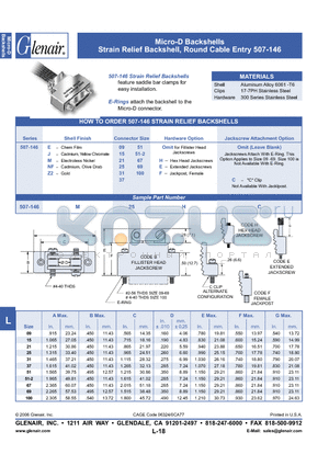 507-146NF31H datasheet - Micro-D Backshells Strain Relief Backshell, Round Cable Entry 507-146