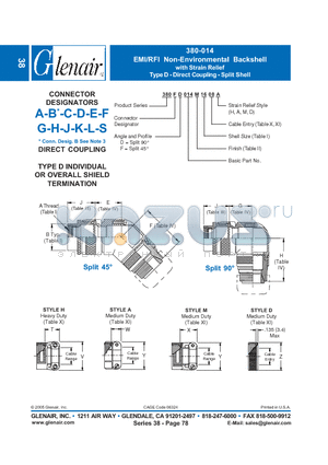 380AD014B12 datasheet - EMI/RFI Non-Environmental Backshell with Strain Relief