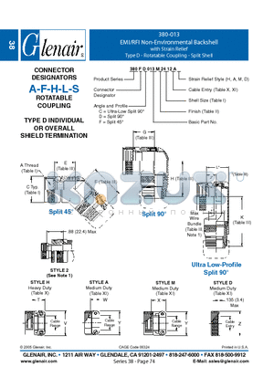 380AD013NF12 datasheet - EMI/RFI Non-Environmental Backshell with Strain Relief