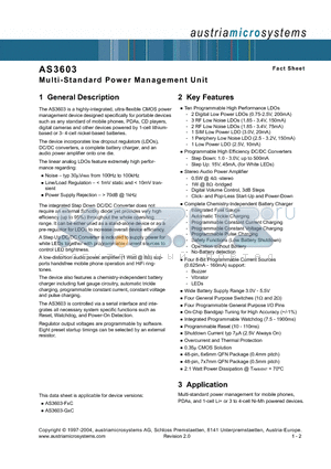 AS3603 datasheet - Multi-Standard Power Management Unit