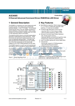 AS3665 datasheet - 9 Channel Advanced Command Driven RGB/White LED Driver