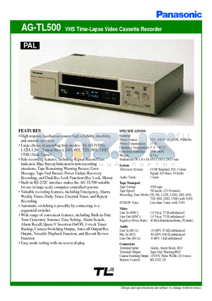 AG-TL500 datasheet - VHS Time-Lapse Video Cassette Recorder