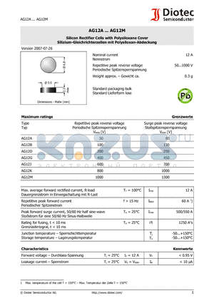 AG12J datasheet - Silicon Rectifier Cells with Polysiloxane Cover