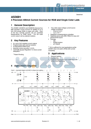 AS3691A-ZQFT datasheet - 4 Precision 400mA Current Sources for RGB and Single Color Leds