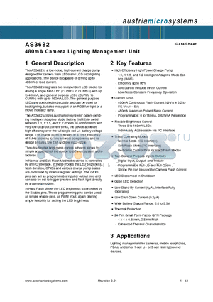 AS3682-EB2 datasheet - 480mA Camera Lighting Management Unit