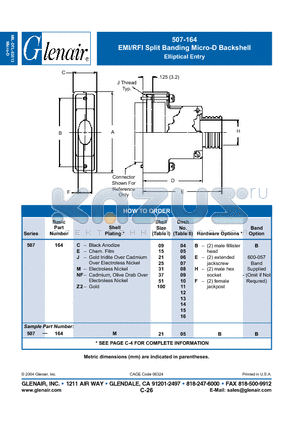 507-164C0904BB datasheet - EMI/RFI Split Banding Micro-D Backshell Elliptical Entry