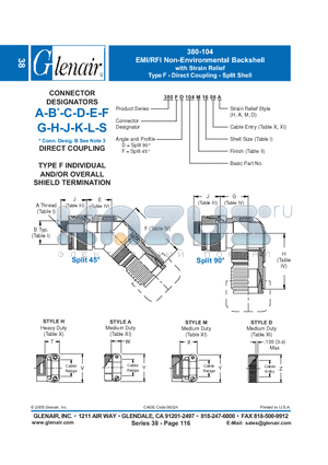 380AD104NF12 datasheet - EMI/RFI Non-Environmental Backshell with Strain Relief