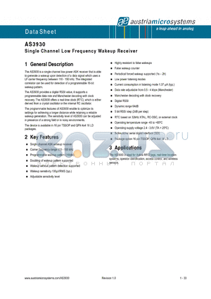 AS3930-BTST datasheet - Single Channel Low Frequency Wakeup Receiver