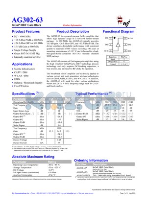 AG302-63G datasheet - InGaP HBT Gain Block