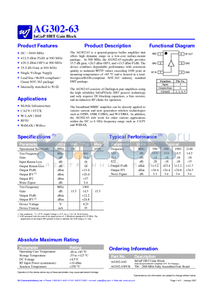 AG302-63G datasheet - InGaP HBT Gain Block