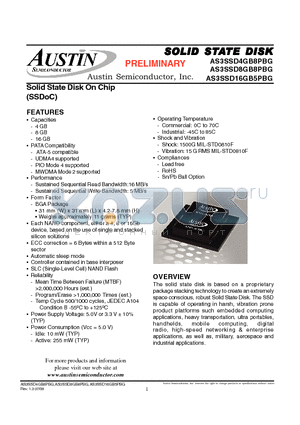 AS3SSD16GB5PBGR/CT datasheet - Solid State Disk On Chip (SSDoC)