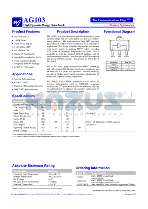 AG103-PCB datasheet - High Dynamic Range Gain Block