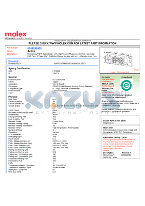 74323-2052 datasheet - MicroCross DVI Digital Single Link, High Volume Plug Connector Sub- assembly, ESD Type, 0.76lm (30l