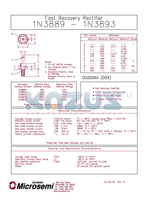 1N3889R datasheet - Fast Recovery Rectifier
