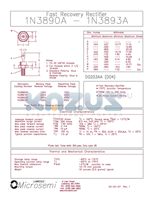 1N3892A datasheet - Fast Recovery Rectifier