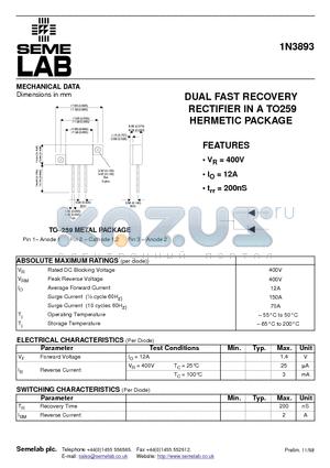 1N3893 datasheet - MECHANICAL DATA