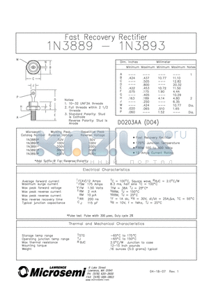 1N3893 datasheet - Fast Recovery Rectifier