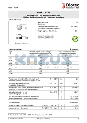 AG3B datasheet - Silicon Rectifier Cells with Polysiloxane Cover