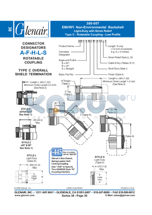 380AF007NF08 datasheet - EMI/RFI Non-Environmental Backshell Light-Duty with Strain Relief