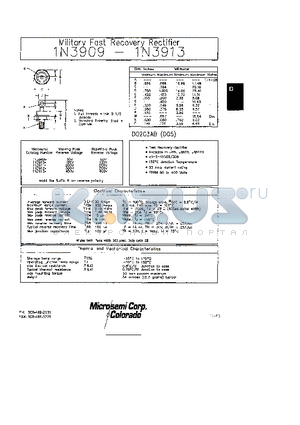 1N3909 datasheet - Military Fast Recovery Rectifier