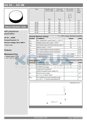 AG3J datasheet - Silicon Rectifier Cells with polysiloxan passivation