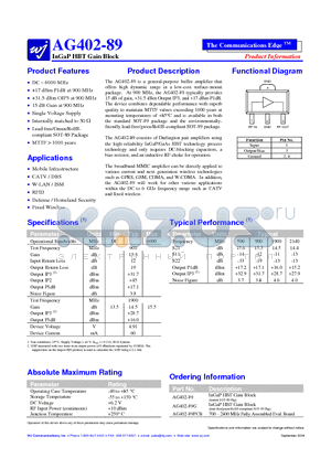 AG402-89G datasheet - AG402-89 InGaP HBT Gain Block