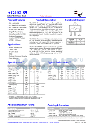 AG402-89G datasheet - InGaP HBT Gain Block