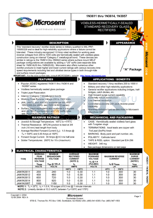 1N3957 datasheet - VOIDLESS-HERMETICALLY-SEALED STANDARD RECOVERY GLAS RECTIFIERS