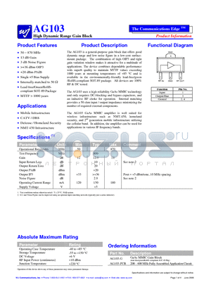 AG103 datasheet - High Dynamic Range Gain Block