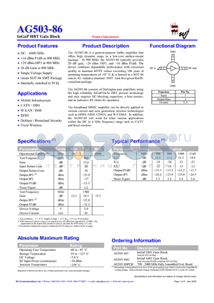 AG503-86PCB datasheet - InGaP HBT Gain Block