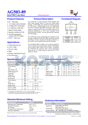 AG503-89 datasheet - InGaP HBT Gain Block