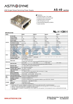 AS40-5 datasheet - 40W Single Output Switching Power Supply