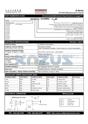 AG32F1 datasheet - HC-49/U Microprocessor Crystal