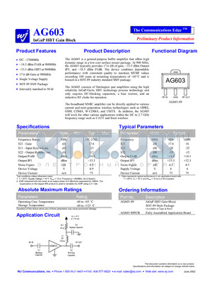 AG603-89PCB datasheet - InGaP HBT Gain Block