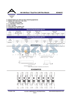 AG4802CI datasheet - 100/1000 Base T Dual Port LAN Filter Module